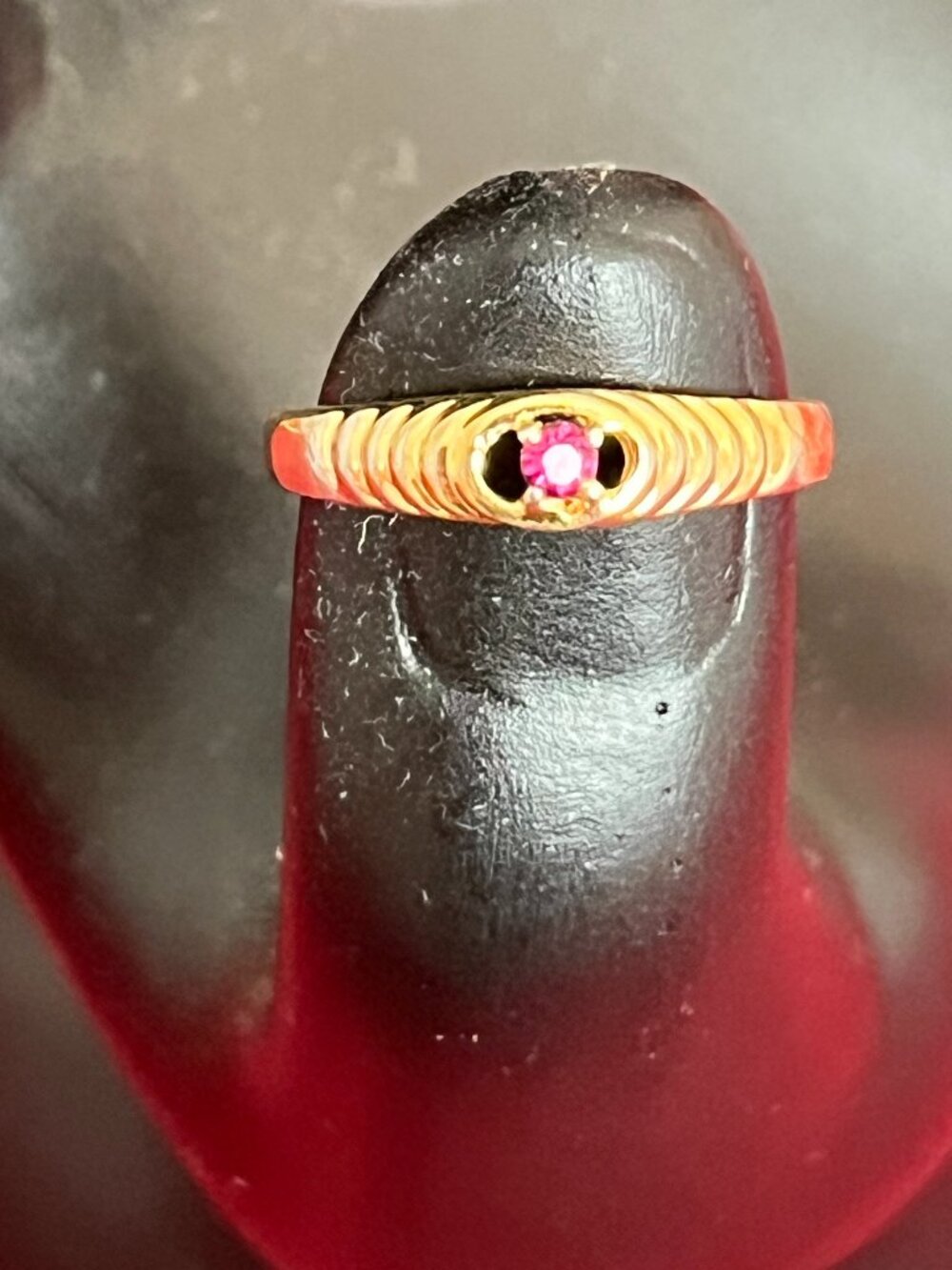 Vintage Ruby Gold Plated Pinky Ring Size 5